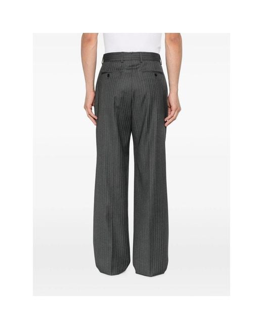 Reveres 1949 Gray Pinstripe-Pattern Straight-Leg Trousers for men