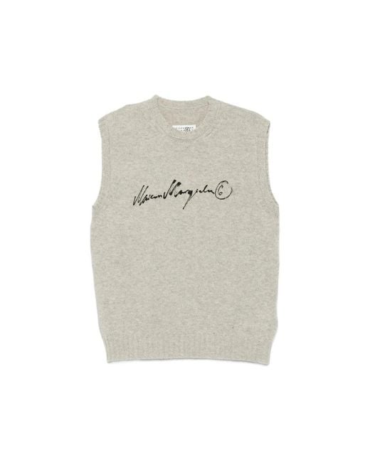 MM6 by Maison Margiela Gray Logo-Print Knitted Sweater for men