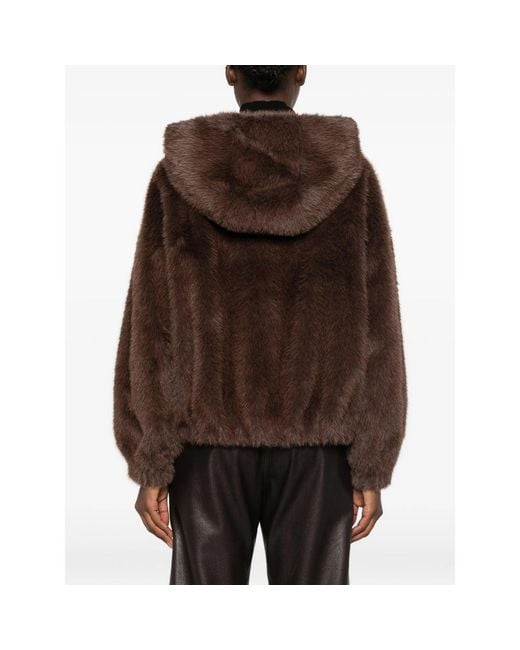 Tela Brown Hooded Faux-Fur Jacket