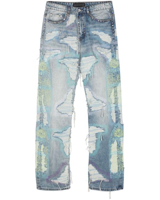 Who Decides War Blue Distressed Straight-Leg Jeans for men