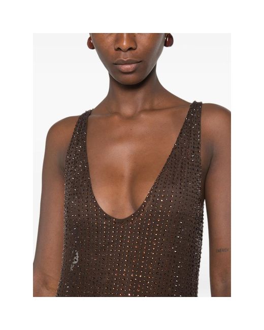 VENUJA Brown Sequin-Embellished Scoop-Neck Maxi Dress