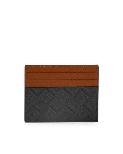 Ferragamo Brown Monogram Credit Card Holder for men