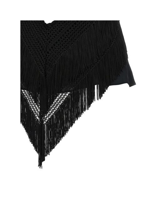 ANDAMANE Black Reina Fringe-Trimmed Top