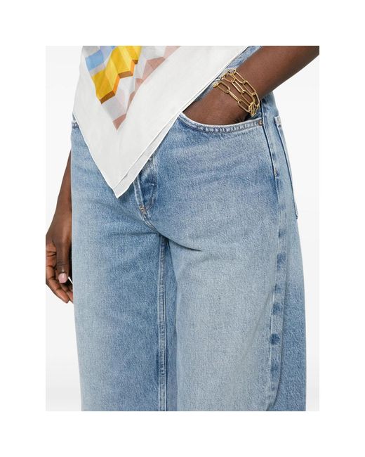 Agolde Blue Pressed-Crease Wide-Leg Jeans