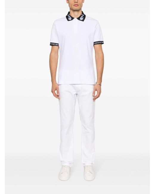 Versace White Logo-Trim Cotton Polo Shirt for men