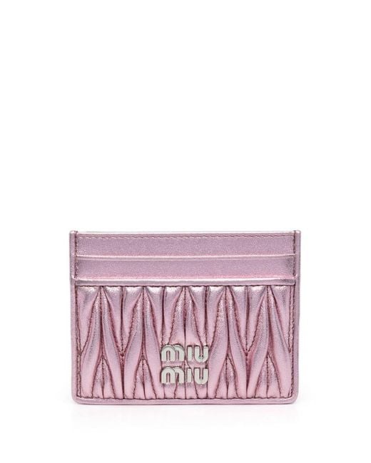 Miu Miu Pink Logo-lettering Quilted Cardholder