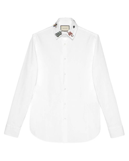Gucci White Cotton Embellished Shirt for men