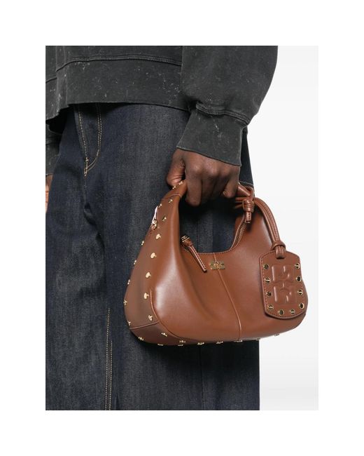 Ganni Brown Mini Hobo Stud-Embellished Totebag