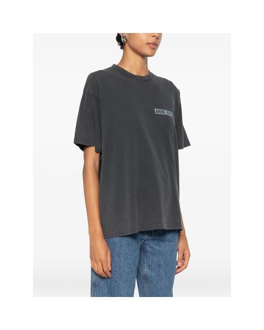 Anine Bing Black Cade Logo-Print Cotton T-Shirt