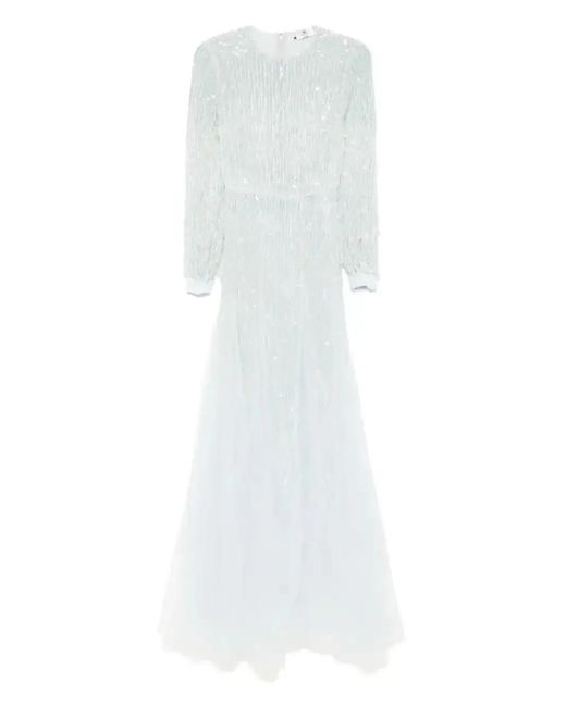 Elisabetta Franchi White Sequin Fringed Maxi Dress