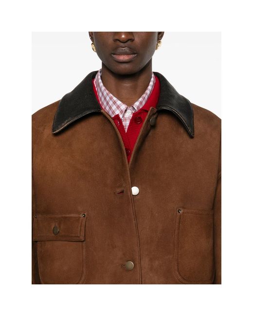Prada Brown Logo-Detail Suede Jacket