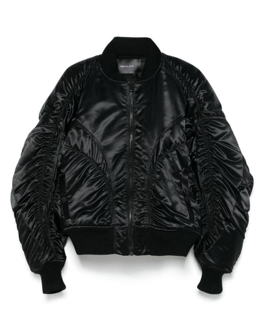 Mugler Black Satin Bomber Jacket for men