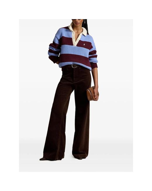 Ralph Lauren Blue Striped Rugby Polo Sweater