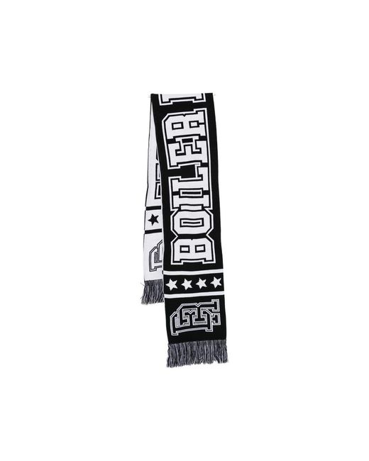 BOILER ROOM Black Fringed-Hem Printed Scarf for men