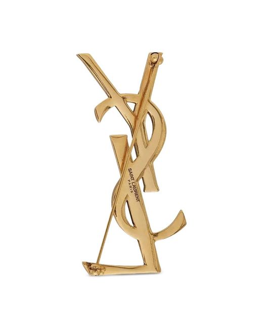 Saint Laurent Metallic Textured Logo Letter Brooch for men