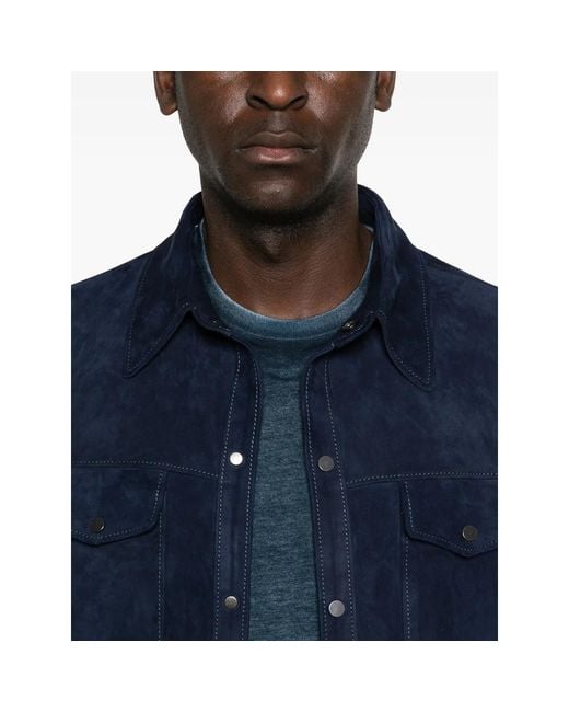 SANTORO Blue Suede Shirt Jacket for men
