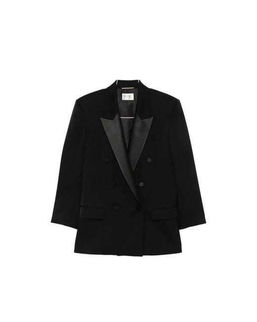 Saint Laurent Black Double-Breasted Peak-Lapels Blazer