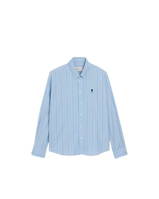 AMI Blue Ami De Coeur Vertical-Stripe Shirt for men