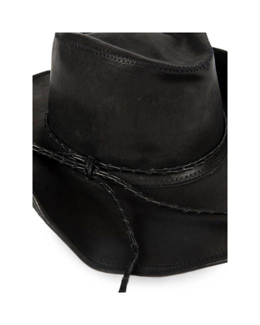 Ann Demeulemeester Black Grained-Leather Braided-Trim Hat