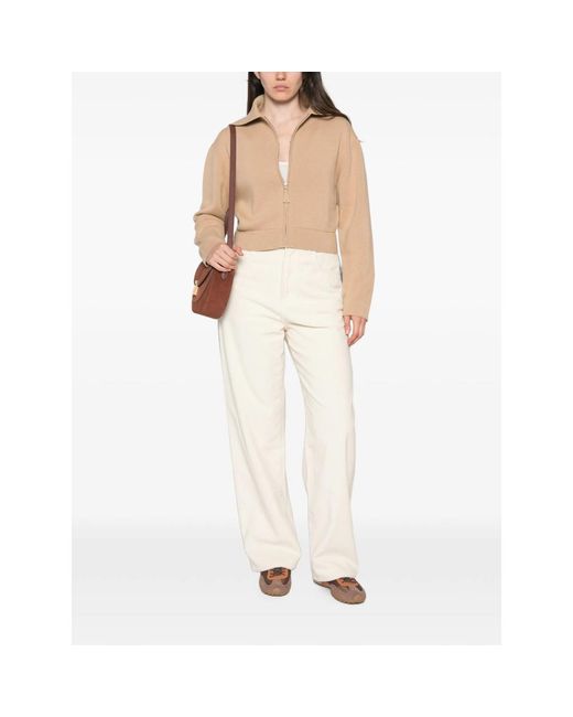 Allude Natural Zip-Up Ribbed-Trim Cardigan