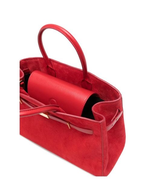 DeMellier London Red Midi Hudson Suede Tote Bag