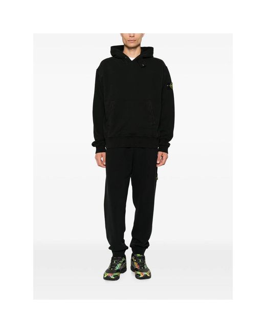 Stone Island Black Logo-Patch Pouch-Pocket Hoodie for men