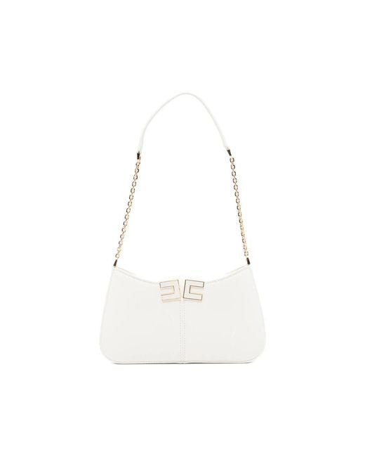 Elisabetta Franchi White Logo Chain Shoulder Bag