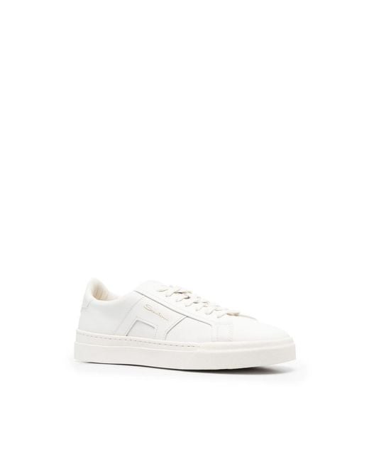 Santoni White Double Buckle Low-Top Sneakers for men
