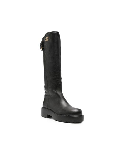 Miu Miu Black Buckle-Detail Boots