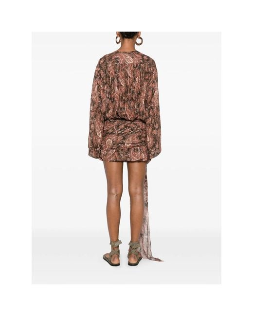 ANDAMANE Brown Indira Paisley-Print Lace-Fastening Mini Dress