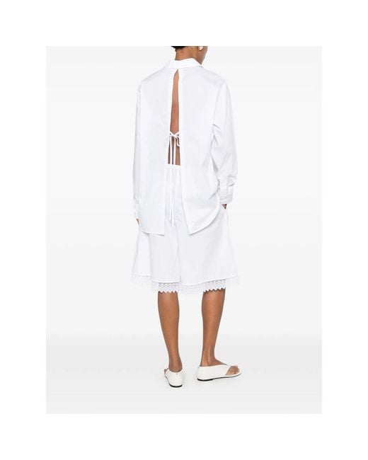 THE NINA STUDIO White Lace-Detail Drawstring Shorts