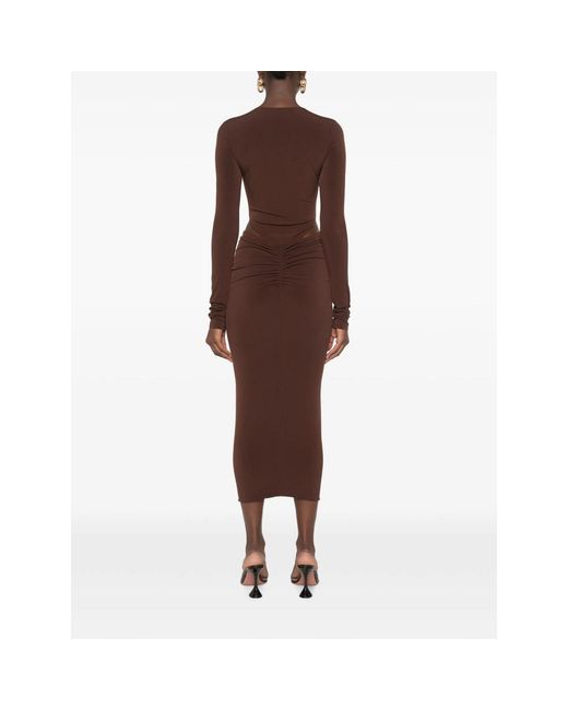 ANDAMANE Brown Heloise Cut-Out Ruched Midi Dress