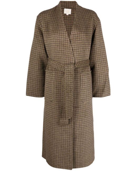Louise Misha Natural Herringbone-Pattern Tied-Waist Coat