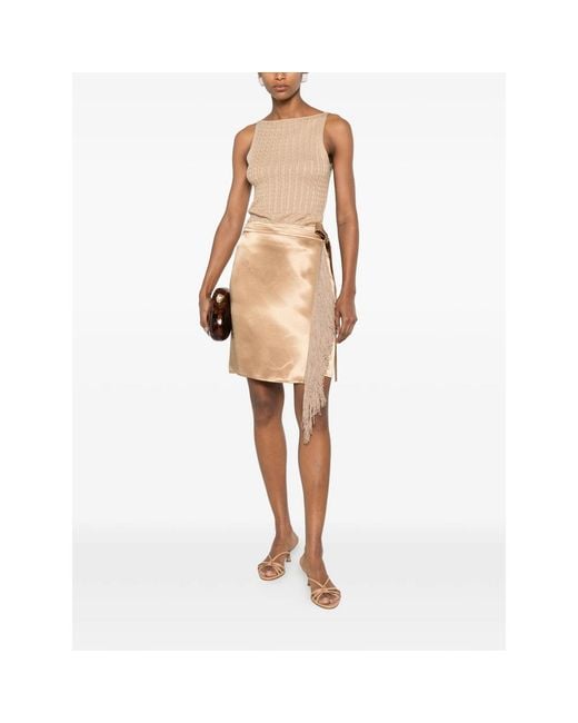 THE NINA STUDIO Brown Fringe-Trimmed Wrap Skirt