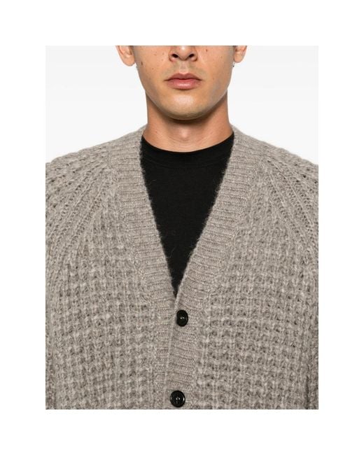 Roberto Collina Gray Waffle-Knit V-Neck Cardigan for men