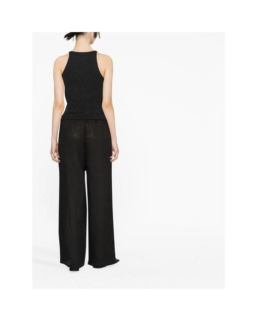 Baserange Black Domond Wide-Leg Linen Trousers