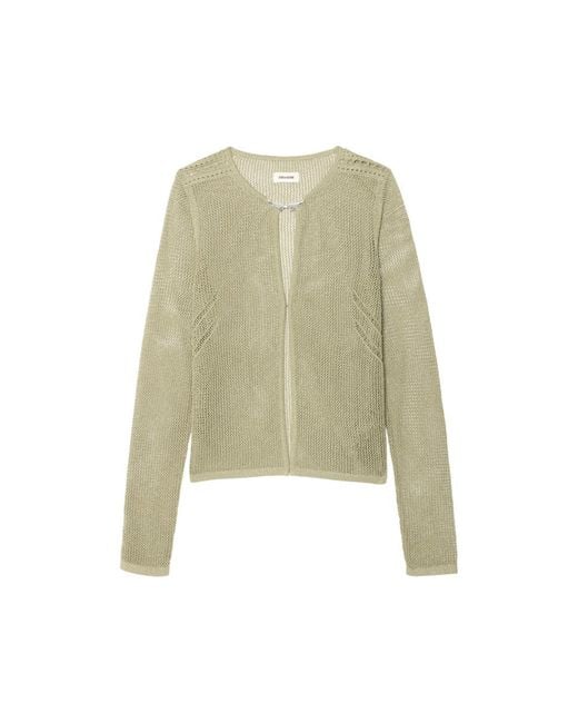 Zadig & Voltaire Green Saya Open-Knit Cardigan