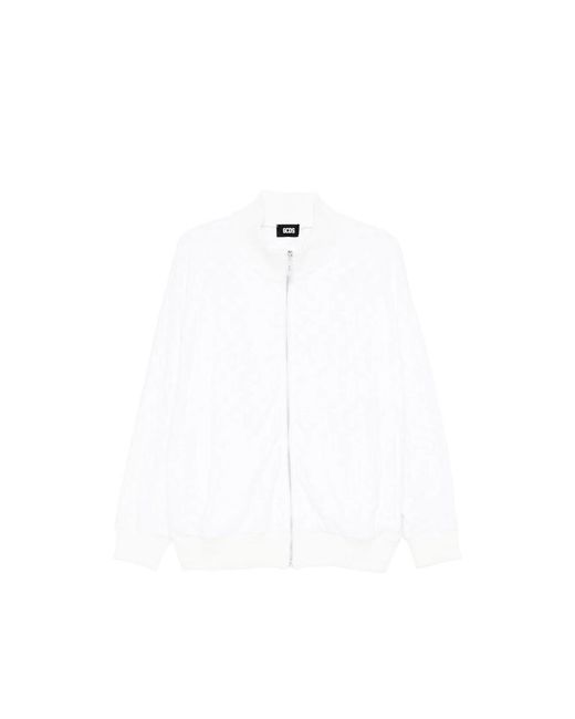 Gcds White Bomber Jacket Textured Cotton