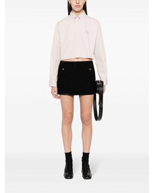 Miu Miu Black Sequin-Trim Knitted Miniskirt