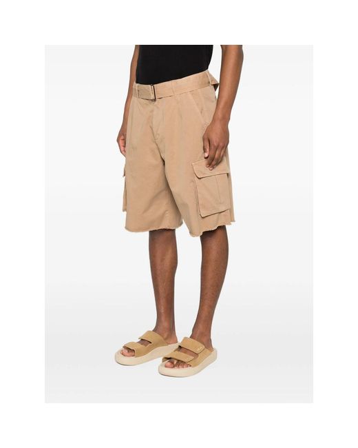 Laneus Natural Belted Button Cargo Shorts for men