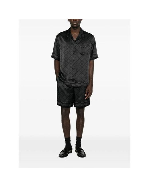 Casablanca Black Monogram-Print Silk-Twill Shorts for men