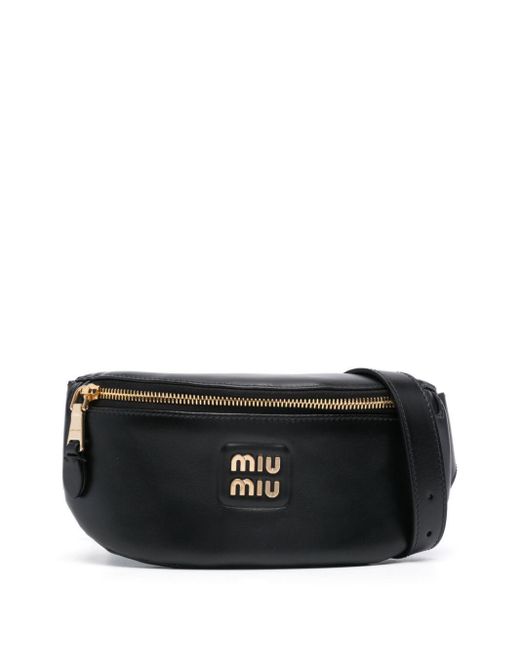 Miu Miu Black Logo-Lettering Leather Belt Bag