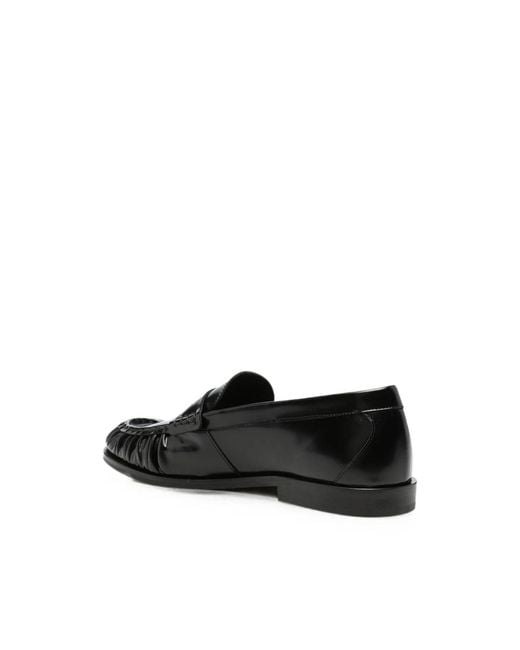 VINNY'S Black Ruched-Detail Leather Loafers for men