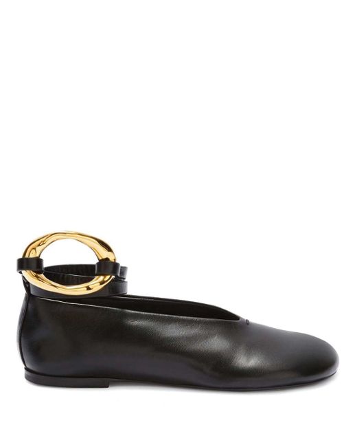 Jil Sander Black Ring-Detail Leather Ballerina Shoes