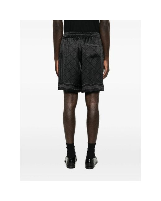 Casablanca Black Monogram-Print Silk-Twill Shorts for men