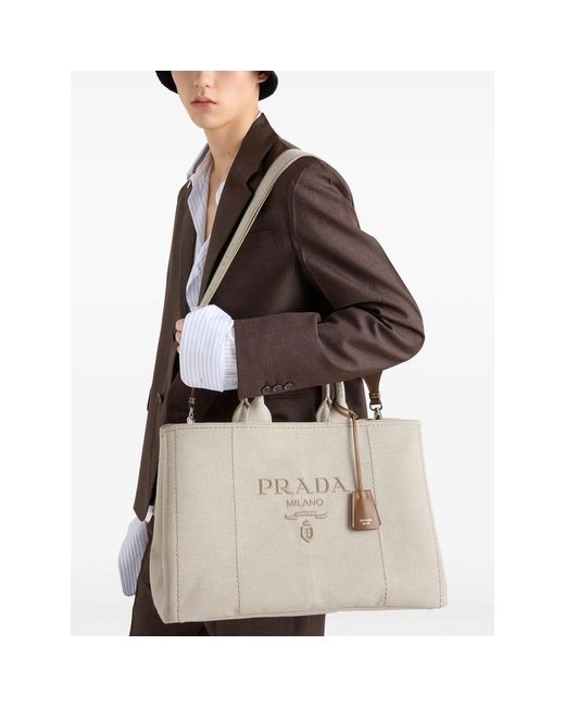 Prada Natural Neutrals Tote Bags for men