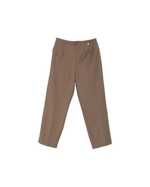 Myths Brown Pleated-Front Straight-Leg Trousers for men