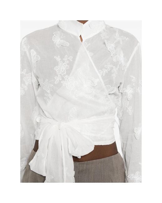 Mazzarelli White Tie-Front Blouse