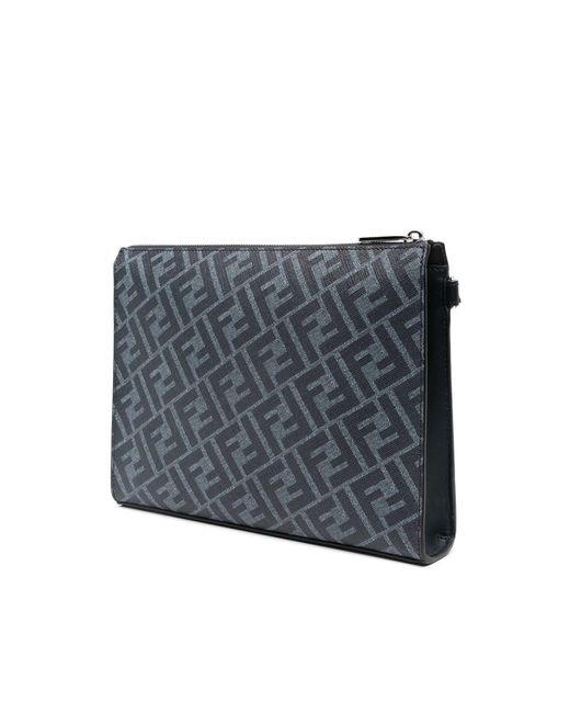 Fendi Blue Diagonal Leather Clutch Bag for men