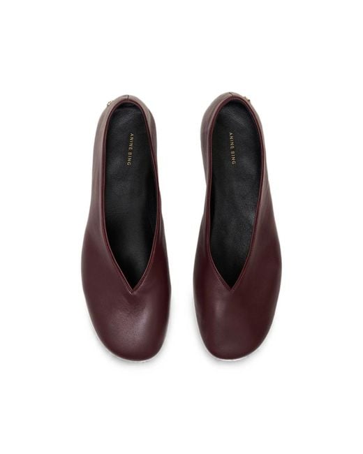 Anine Bing Red Ana Ballet Flats Smooth Leather
